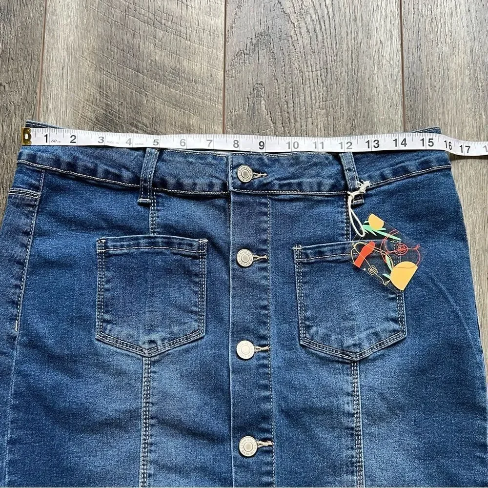 NWT Mele E Pere Blue Jean Button Up Mini Skirt Size Large